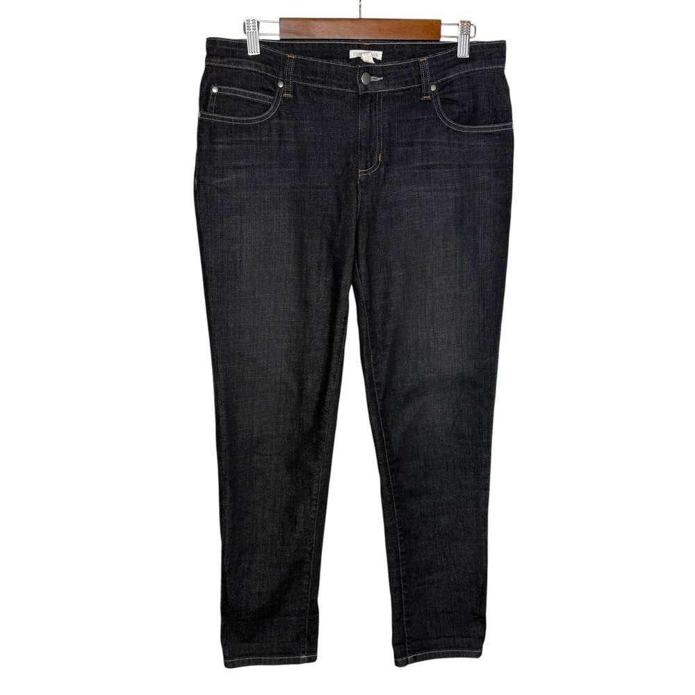 Eileen Fisher Sz 8 Organic Cotton Straight Ankle Stretch Denim Black Jeans $178